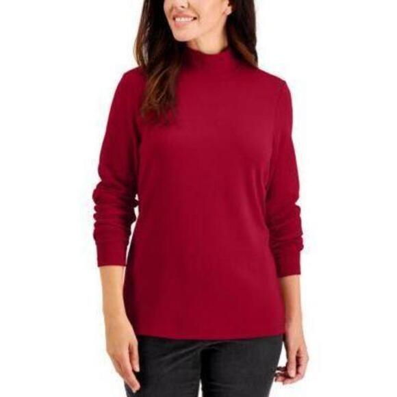 Karen Scott Petite Mock-Neck Long-Sleeve Top New Red Amore PS - Picture 1 of 2